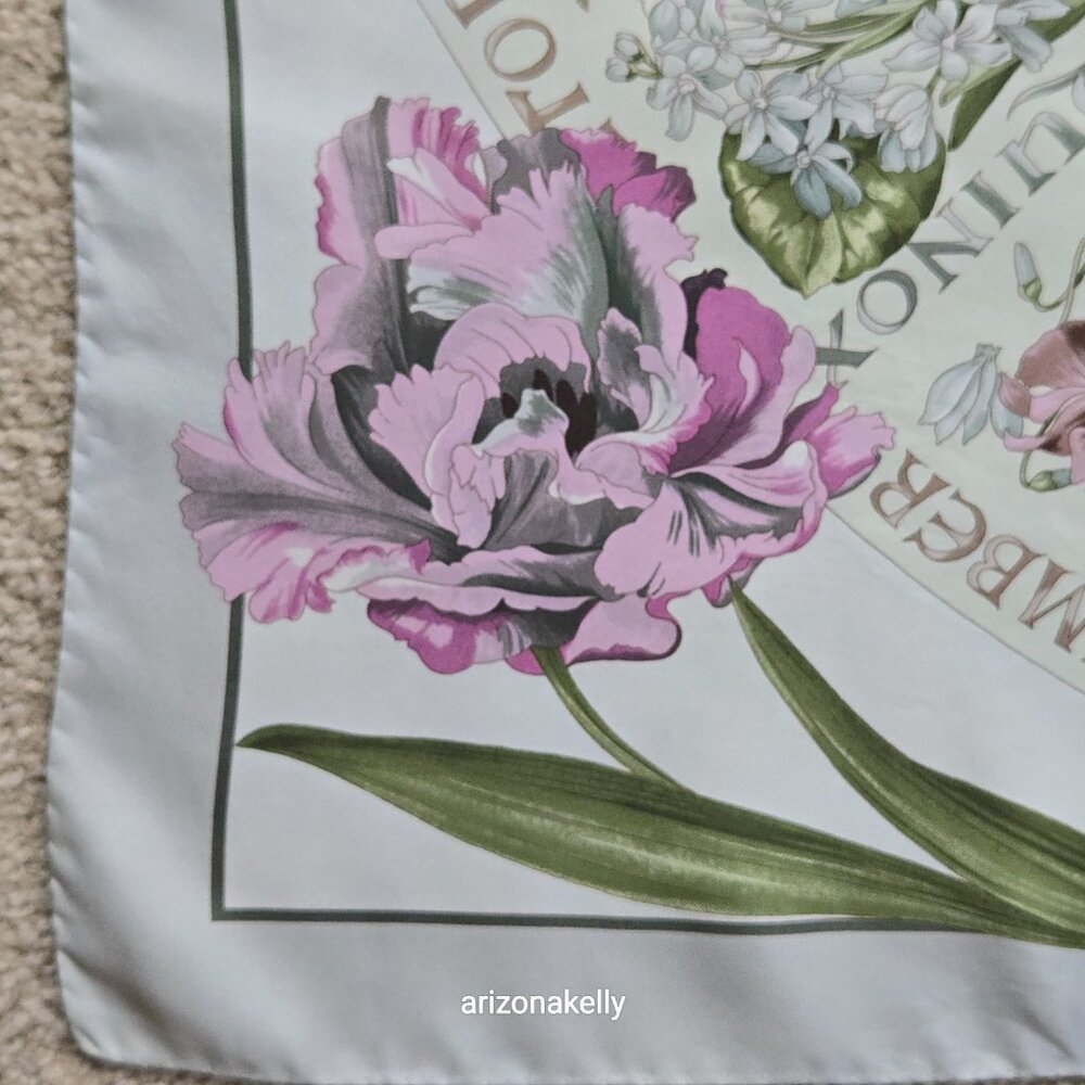 Brooks Brothers Silk Scarf Four Seasons of Flowers Purple Grey - Picture 8 of 16